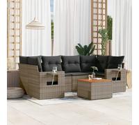 QUAHEAS Salon de jardin 7 pièces en polyrotin gris avec coussin modulaire résistant aux intempéries pour balcon, terrasse, jardin d'hiver, véranda, meubles d'extérieur avec table et dossier