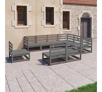 QUAHEAS Salon de Jardin 9 pcs Gris Bois de pin Massif Ensemble canapé modulable extérieur terrasse Balcon avec fauteuils et Table Robuste pour Repas détente Lounge Angle