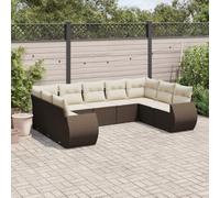 QUAHEAS Salon de Jardin 9 pcs Marron résine tressée avec Coussins Blanc crème modulable encastrable pour terrasse Balcon extérieur Patio Repas détente Lounge Angle résistant
