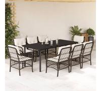 QUAHEAS Salon de jardin 9 pièces avec coussins, en polyrotin marron, résistant aux UV, table 200 x 100 cm, pour terrasse et jardin, meubles d'extérieur robustes