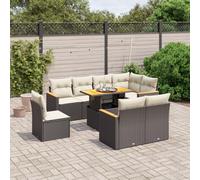 QUAHEAS Salon de Jardin 9 pièces en résine tressée Noire avec Coussins crème, Ensemble modulable encastrable, Table réglable en Bois et métal, idéal pour terrasse, Balcon, Patio, pergola, Piscine