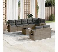 QUAHEAS Salon de Jardin 9 pièces Gris avec Coussins modulables en résine tressée, Ensemble canapé Angle encastrable avec Table extérieure pour terrasse, Balcon ou Patio détente et Repas
