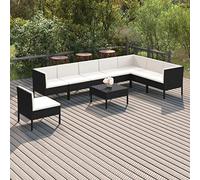 QUAHEAS Salon de Jardin 9 pièces résine tressée Noir avec Coussins Blanc crème Ensemble modulable encastrable pour terrasse Balcon extérieur Patio Repas détente Lounge Angle résistant
