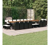 QUAHEAS Salon de jardin noir en rotin synthétique résistant aux intempéries, avec 16 chaises, 4 repose-pieds et coussins, se range sans prendre de place pour terrasse et balcon