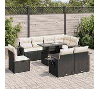 QUAHEAS Salon Jardin 9 pièces résine tressée Noir avec Coussins Blanc crème, Ensemble canapé modulable encastrable avec Table réglable pour terrasse Balcon Patio extérieur détente Repas