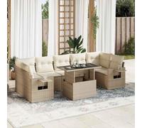 QUAHEAS Salon Jardin résine tressée 8 pièces Beige avec Coussins modulables, Ensemble canapé Fauteuil Banquette avec Table réglable pour terrasse Patio extérieur Balcon Repas détente Lounge Angle