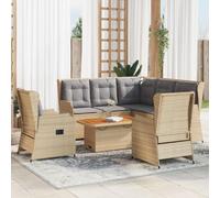 QUAHEAS Salon Jardin résine tressée Beige avec Coussins 6 pcs Ensemble modulable canapé Fauteuil Table Chaise extérieur terrasse Balcon Patio Durable Design encastrable Confortable