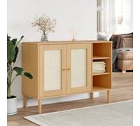 QUAHEAS SENJA - Buffet aspect rotin marron en pin massif avec peinture UV - 112 x 40 x 80 cm - Commode avec 5 compartiments et 2 portes - Armoire de rangement pour salon et salle à manger