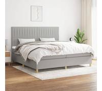 QUAHEAS Sommier à Lattes avec Cadre de lit Gris Clair 200x200cm en Tissu, Matelas à Ressorts ensachés Double 2x100x200cm, tête de lit réglable, surmatelas Mousse 5cm