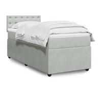 QUAHEAS Sommier à Lattes avec Matelas 90x190 cm Gris Clair en Velours, Cadre de lit capitonné, tête de lit intégrée, Structure Plateforme avec Support latéral, idéal Chambre Adulte Enfant ado