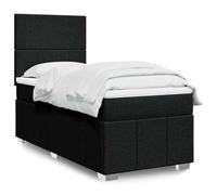QUAHEAS Sommier à Lattes avec Matelas 90x190 cm Noir en Tissu Polyester, Cadre de lit Plateforme avec tête de lit réglable, Bande LED intégrée, surmatelas Doux et Housse Lavable