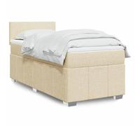 QUAHEAS Sommier à Lattes avec Matelas crème 100x200 cm, Cadre de lit en Tissu Polyester, tête de lit réglable, surmatelas Mousse, Support Optimal pour Chambre Adulte Enfant