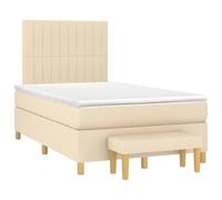 QUAHEAS Sommier à Lattes avec Matelas crème 120x190 cm Tissu Polyester Cadre Bois Massif tête réglable Banc Multifonction pour Chambre Adulte Enfant Confort Durable
