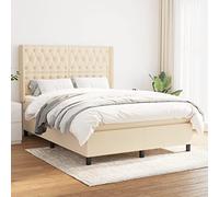 QUAHEAS Sommier à Lattes avec Matelas crème 140x200 cm Tissu Polyester Cadre Bois Massif tête de lit réglable Support Ferme pour Chambre Adulte Enfant Studio Appartement