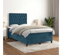 QUAHEAS Sommier à Lattes avec Matelas et surmatelas 120x190cm Bleu foncé Velours Cadre de lit Bois Massif tête réglable Confort Support pour Chambre Adulte Enfant ado