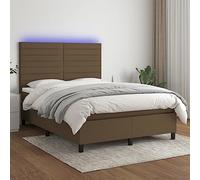 QUAHEAS Sommier à Lattes de lit 140x190 cm avec Cadre en Bois Massif, Support Plateforme avec LED Marron foncé pour Chambre Adulte ou Enfant, Structure Robuste et tiroirs