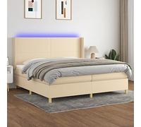 QUAHEAS Sommier à Lattes de lit 200x200 cm Crème avec Cadre, tête réglable, LED colorée, Matelas à Ressorts ensachés, Support Chambre Adulte ou Enfant