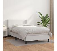 QUAHEAS Sommier à Lattes de lit avec Matelas Blanc 90x200 cm Similicuir Structure Bois Massif pour Chambre Adulte ou Enfant avec tête réglable et Coffre de Rangement