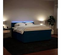 QUAHEAS Sommier à Lattes de lit avec Matelas Bleu 180x200 cm Velours, Cadre Plateforme Bois Massif, tête capitonnée, surmatelas Mousse, Bande LED, Support Chambre Adulte Enfant ado