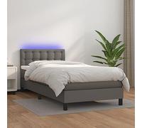 QUAHEAS Sommier à Lattes de lit avec Matelas et LED Gris 90x200 cm Cadre en Similicuir tête réglable Rangement tiroir Coffre pour Chambre Adulte Enfant ado