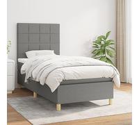 QUAHEAS Sommier à Lattes de lit avec Matelas Gris foncé 90x200 cm Tissu Durable Support Chambre Adulte Enfant ado avec tête réglable et Coffre de Rangement pour Studio ou dortoir