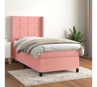 QUAHEAS Sommier à Lattes de lit avec Matelas Rose 90x190 cm Velours Doux, Structure en Bois Massif, Support pour Chambre Adulte, Enfant ou ado, avec tête réglable et Coffre de Rangement