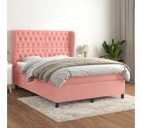 QUAHEAS Sommier à Lattes de lit Cadre Velours Rose 140x190 cm avec Matelas Ressorts ensachés et surmatelas Mousse, tête de lit réglable pour Chambre Adulte Enfant