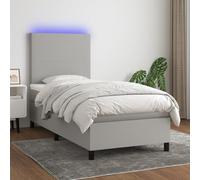 QUAHEAS Sommier à Lattes Gris Clair 90x190cm avec Matelas, LED colorée, tête réglable, Support Chambre Adulte Enfant Studio, Structure Bois Massif, sommier Plateforme avec Coffre