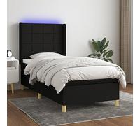 QUAHEAS Sommier à Lattes tapissier Noir 80x200cm avec Matelas Ressorts ensachés, surmatelas Mousse, tête de lit réglable, Bande LED USB, Cadre lit Bois Massif pour Chambre Adulte Enfant