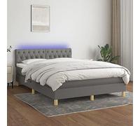 QUAHEAS Sommier tapissier Gris foncé 140x190 cm avec Matelas à Ressorts ensachés, tête de lit réglable, Bande LED intégrée, Cadre de lit Robuste en Tissu Polyester pour Chambre Adulte Enfant