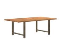 QUAHEAS Table à manger en chêne massif marron clair 220 x 120 x 74 cm, table rectangulaire moderne en bois pour 8 à 10 personnes. Table de cuisine robuste avec pieds en acier solides revêtus par