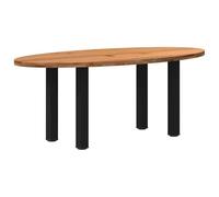 QUAHEAS Table à manger ovale en chêne massif marron clair 200 x 100 x 74 cm, pieds en acier noir, table moderne en bois pour salle à manger, cuisine, petit-déjeuner, stable, durable