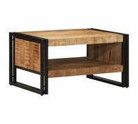 QUAHEAS Table basse 70 x 50 x 38 cm en bois massif brut de mangue, table de salon robuste avec cadre en fer, table basse polyvalente pour des heures de détente