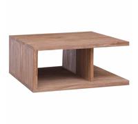 QUAHEAS Table basse 70 x 70 x 30 cm en teck massif en forme de C avec compartiment de rangement, prête à l'emploi, pour salon et bureau, table d'appoint rustique