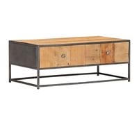 QUAHEAS Table basse 90 x 50 x 35 cm, bois massif recyclé marron, avec 2 tiroirs, style industriel, table basse pour salon