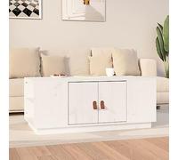 QUAHEAS Table basse blanche 100 x 50 x 41 cm en pin massif avec espace de rangement, table d'appoint pour salon, design moderne, montage facile