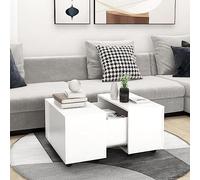 QUAHEAS Table basse blanche 60 x 60 x 38 cm, en bois extensible, avec roulettes, table de salon carrée avec espace de rangement pour magazines, design moderne