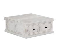QUAHEAS Table basse blanche 70 x 70 x 30 cm en bois de manguier massif, fabriquée à la main, avec 2 tiroirs, pour le salon