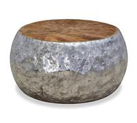 QUAHEAS Table basse en aluminium teck 60 x 60 x 30 cm, ronde, prête à l'emploi, marron argenté pour salon