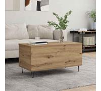 QUAHEAS Table basse en chêne artisanal 90 x 44,5 x 45 cm, matériau à base de bois, style industriel, mat, avec compartiment de rangement à rabat pour salon