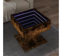 QUAHEAS Table basse LED Chêne fumé 50 x 50 x 45 cm, matériau en bois avec miroir infini, éclairage RVB, table de salon polyvalente pour collations, boissons et décoration