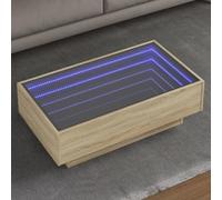 QUAHEAS Table basse LED en chêne Sonoma 90 x 50 x 30 cm, matériau en bois avec miroir infini, éclairage RVB, table de salon robuste pour collations et décoration