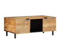 QUAHEAS Table basse marron 100 x 54 x 40 cm, en bois massif manguier, avec espace de rangement, table d'appoint robuste pour des heures de détente