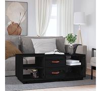 QUAHEAS Table basse noire 100 x 50 x 41 cm en pin massif avec espace de rangement, table d'appoint pour salon, table basse moderne