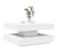 QUAHEAS Table basse pivotante à 360 ° - Blanche - 70 x 70 x 34,5 cm - Table de salon moderne avec espace de rangement - Matériau en bois durable pour votre maison
