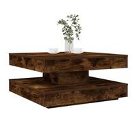 QUAHEAS Table basse pivotante à 360° Chêne fumé 70 x 70 x 34,5 cm Table de salon moderne avec espace de rangement, table d'appoint facile d'entretien pour la maison