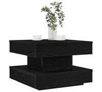 QUAHEAS Table basse pivotante à 360° - Noire - 50 x 50 x 34,5 cm - Table de salon moderne avec étagère en bois - Table d'appoint pratique pour la maison