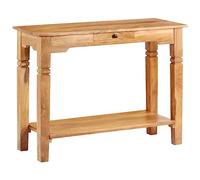 QUAHEAS Table console 100 x 40 x 76 cm en bois massif d'acacia rustique avec tiroir, compartiment de rangement, parfaite pour le salon, le couloir
