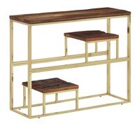 QUAHEAS Table console dorée en acier inoxydable, traverses en bois massif, table de couloir pour salon, chambre à coucher, entrée, table d'appoint, table de rangement
