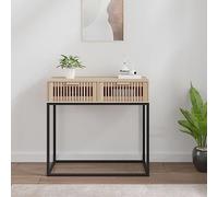 QUAHEAS Table console scandinave 80 x 30 x 75 cm avec 2 tiroirs en bois robuste pieds en métal pour salon, couloir